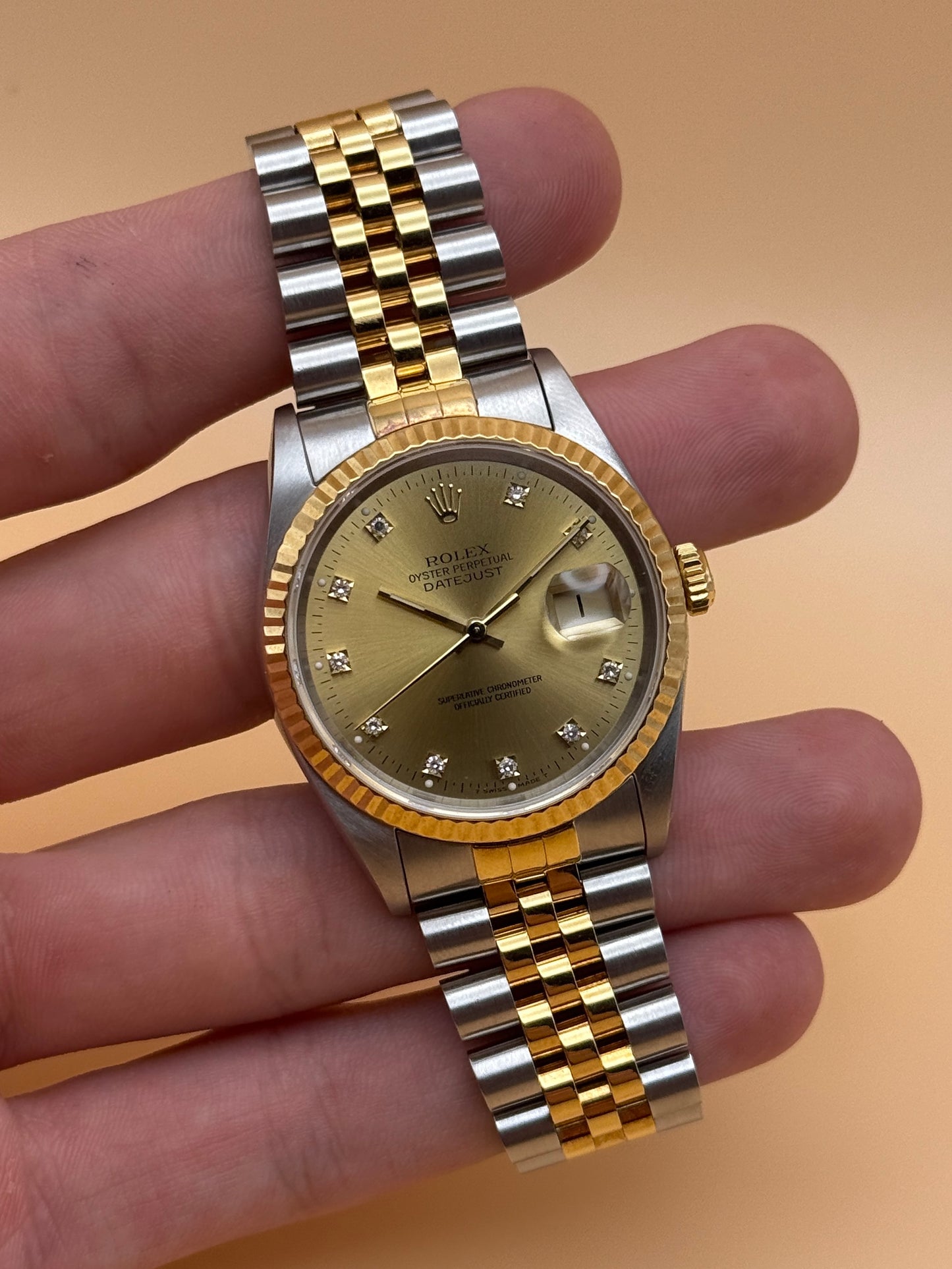 Rolex DateJust Champange Diamond 16233 X Serial Watch Only