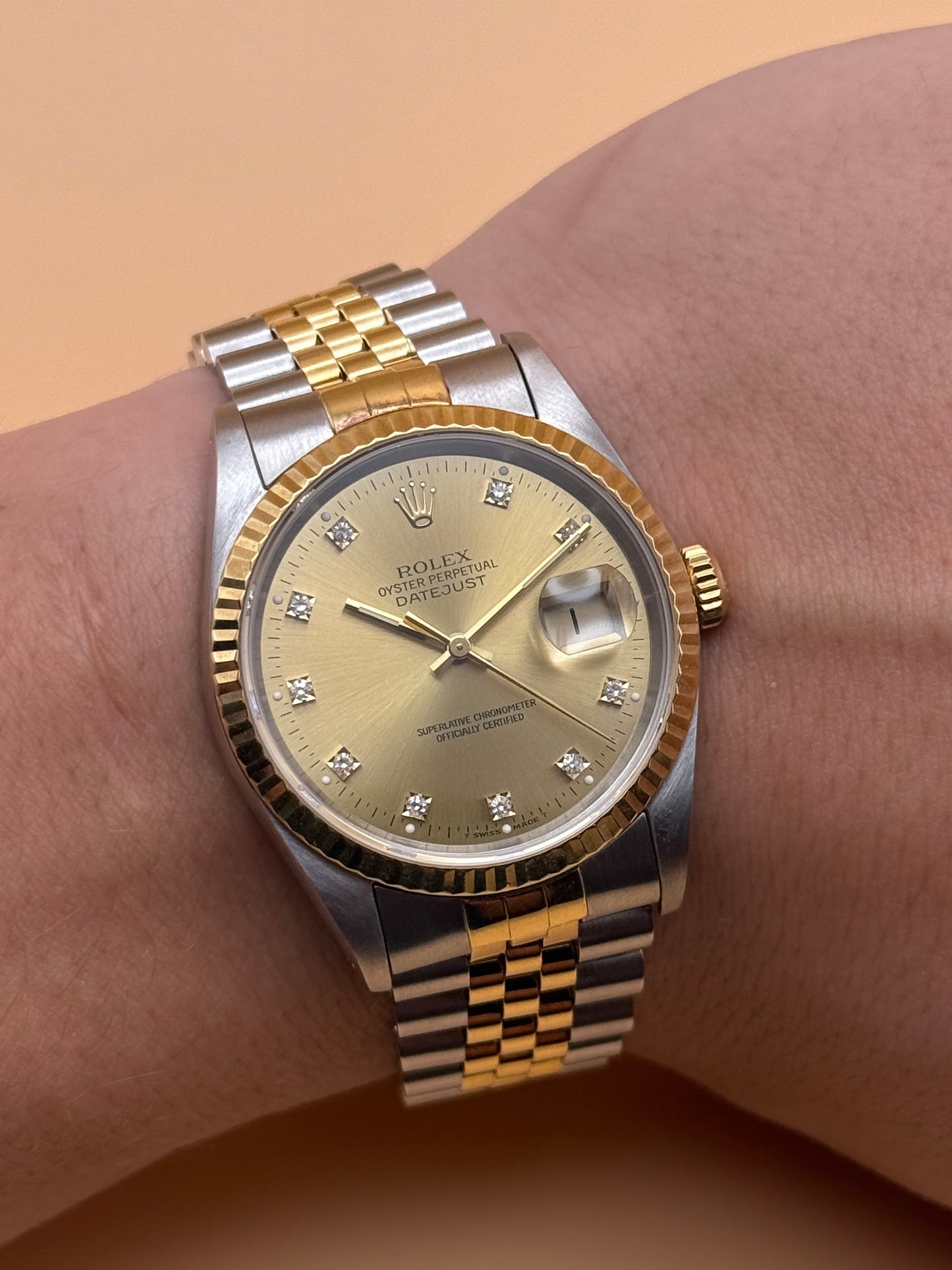 Rolex DateJust Champange Diamond 16233 X Serial Watch Only